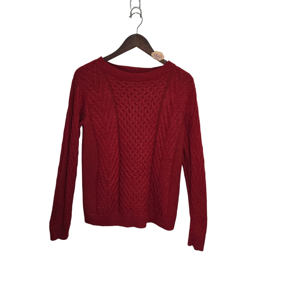 St Johns Bay Vintage 90s Red Cable Knit Sweater Womens Medium Crew Neck Pullover